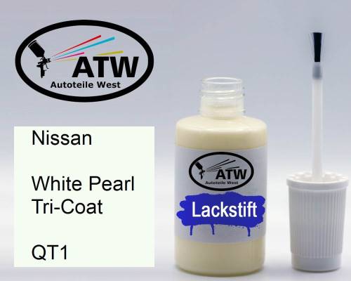 Nissan, White Pearl Tricoat, QT1: 20ml Lackstift, von ATW Autoteile West.